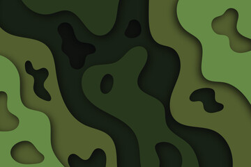 Obraz premium Abstract layered paper cut terrain with olive green and dark shades
