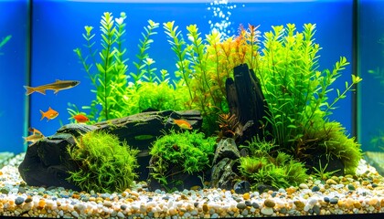 Naklejka na ściany i meble Vibrant aquarium landscape with fish and plants