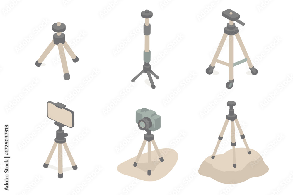 Wall mural tripod variants display. isometric vector illustration set tripod variants and use cases: tabletop m