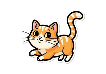 Obraz premium Cute ginger cat illustration in flat style. Adorable and playful cartoon kitten with striped tail. art for stickers, pet themes, and children's designs. Isolated on white background.