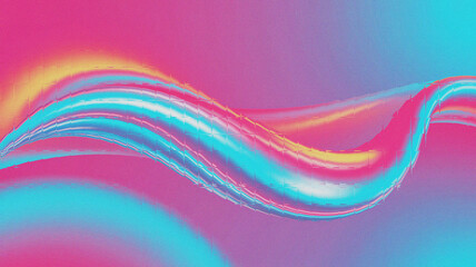 Fluid holographic gradient background with flowing neon wave ribbons blending pink, cyan, and violet tones, futuristic abstract digital artwork perfect for modern creative design