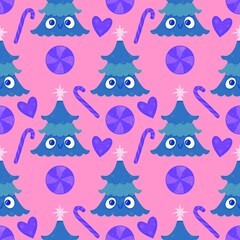 Christmas tree seamless winter pattern for wrapping paper and fabrics and kids and new year party