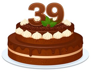 Festive chocolate cake for a 39th birthday celebration