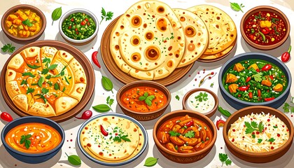 Indian cuisine spread, various dishes