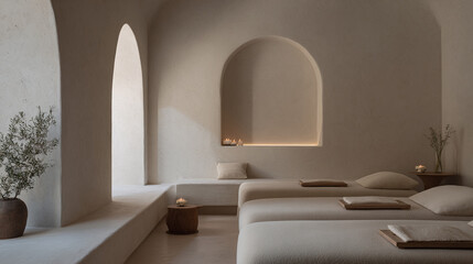 Minimalist massage room offering tranquility and relaxation in a serene spa environment