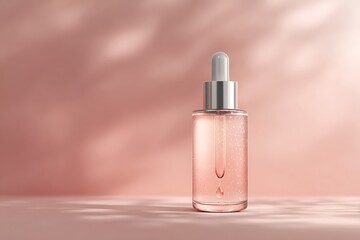Luxury facial oil dropper on pink background
