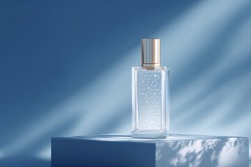 perfume bottle on blue background