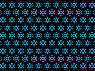 Abstract circles in blue and black create a futuristic pattern.