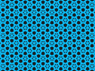 Geometric pattern in blue and black creates a modern vibe.