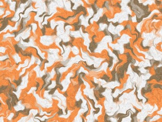 Abstract fluid art background with swirling orange, brown, and white.