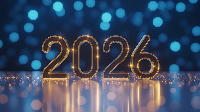 Striking 2026 numerals shimmer with golden light against a dreamy bokeh background, celebrating future success and new beginnings with elegant flair