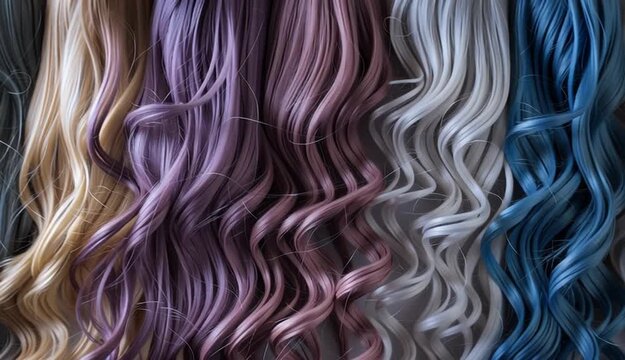 different colors and stiles of wigs