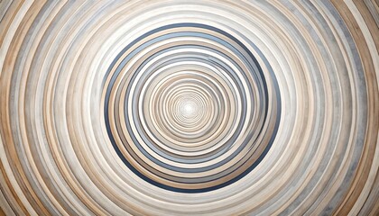 Concentric circles ripple outward in shades of beige, grey, and blue, converging