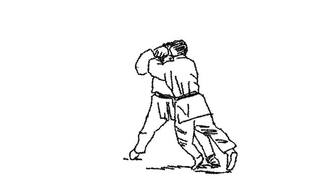 Sketch animation of karate fighters competing.