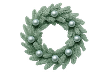 Christmas wreath with silver baubles on transparent background