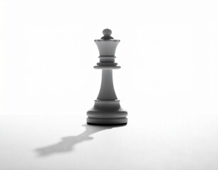 One chess pawn centered on white background, long shadow