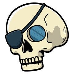 Cartoon eye patched skull vector illustration isolated pirate themed skull character cartoon design perfect for tattoo sticker or mascot art