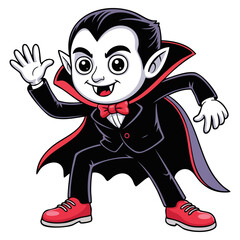 Classic cartoon vampire character icon vector illustration design spooky halloween figure fangs cape shoes playful pose horror theme