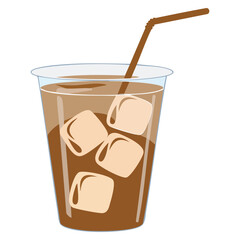 Cold iced latte drink in transparent glass with ice cubes and straw isolated vector design refreshing beverage perfect for sunny day cooling visuals