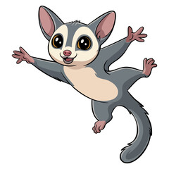 Cute sugar glider flying with wide arms in cartoon style vector illustration. Perfect for educational wildlife themes, forest graphics, and kids animal content.