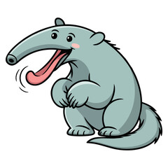 Funny cartoon anteater with long nose and extended tongue sitting calmly. Perfect for rainforest projects, educational content, animal stories, and wildlife designs.