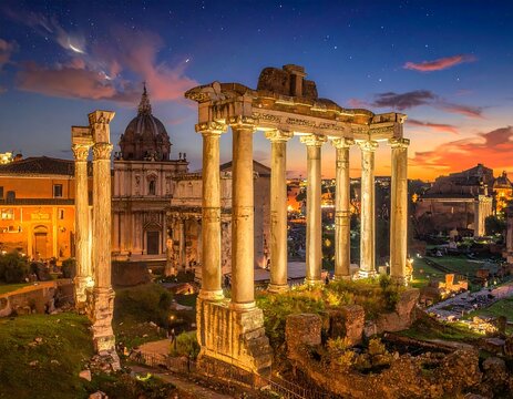 Roman Forum at Twilight: Ancient Rome's Majestic Ruins