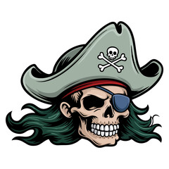 Vector cartoon pirate skull isolated illustration scary skull character design perfect for tattoo mascot sticker or Halloween spooky artwork