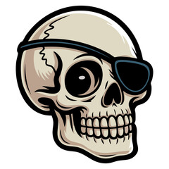 Vector cartoon skull with eye patch isolated illustration pirate theme character design perfect for tattoo sticker mascot or spooky artwork