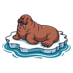 Vector illustration design of walrus on ice floe isolated arctic animal drifting frozen water marine mammal element for wildlife visuals