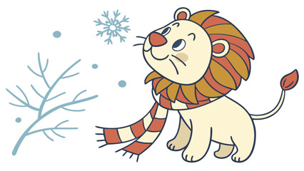 Funny expression on a Lion in a Winter theme, with with a scarf – Winter Wonderland vector art