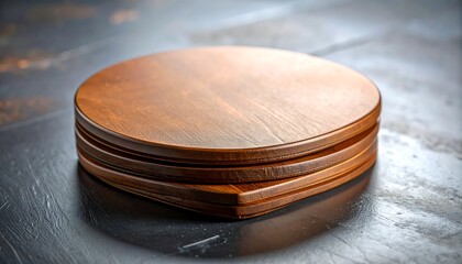 Stacked wooden discs on dark surface