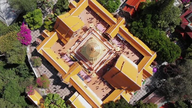 Aerial view of the golden pagoda at wat ratchabophit temple in bangkok, thailand