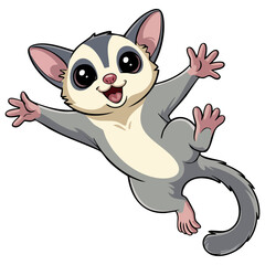 Vector illustration of a flying sugar glider cartoon. Ideal for forest, wildlife education, playful animal content, and children's nature themed designs.