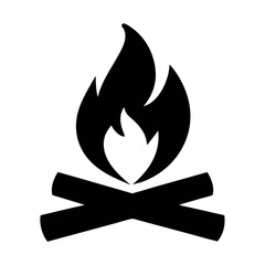 Campfire icon vector illustration of bonfire with wood logs for camping and outdoor fire pit symbol