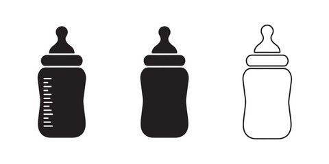 Baby bottle icons in black and white variations