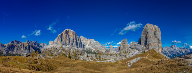 Panorama of Alps mountains on a sunny day. High resolution widescreen panorama of mountain...