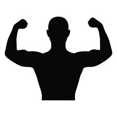 Silhouette of muscular man flexing biceps for fitness motivation and gym workout inspiration design