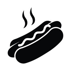 Hot dog icon vector illustration delicious grilled sausage in a bun with mustard simple design