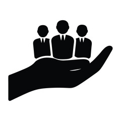 Hand holding team members vector illustration for human resources and support concept design