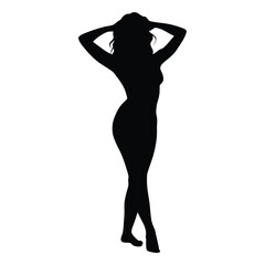 Silhouette of a woman posing gracefully black and white vector art illustration design image