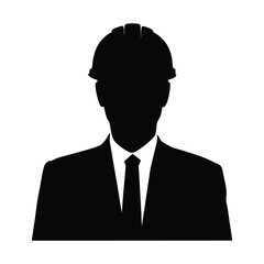 Find professional construction worker engineer wearing hardhat and suit silhouette image vector
