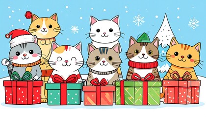 Cute cats with Christmas gifts