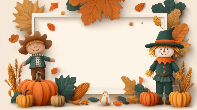 Autumnal scarecrow decorated frame