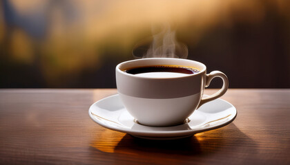 Fototapeta premium Freshly Brewed Coffee In A White Ceramic Mug A Moment Of Daily Ritual And Calm
