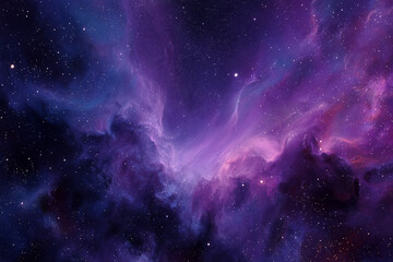 Fototapeta premium Purple Nebula Stretching Across a Vertical Field of Swirling Gas with Dark Silhouettes and Stars in the Background