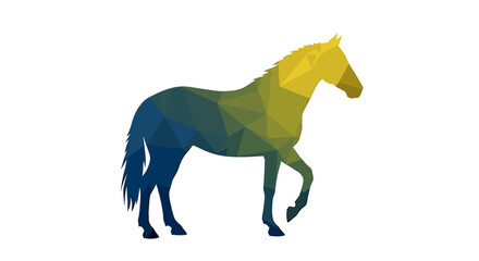 Obraz premium Striking geometric horse in blue and gold tones, a modern design element perfect for equestrian themes and creative branding with a fresh artistic touch