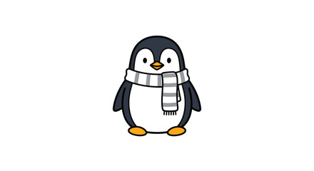 Adorable penguin character bundled up in a cozy scarf, perfect for winter holiday designs and cute animal illustrations that spark joy for kids