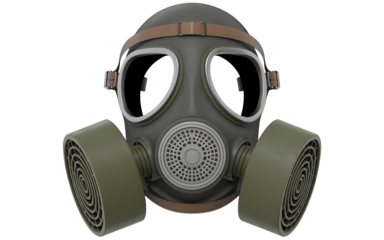 Realistic gas mask with filters offers protection from airborne hazards, perfect for emergency preparedness, safety campaigns, and industrial safety visuals