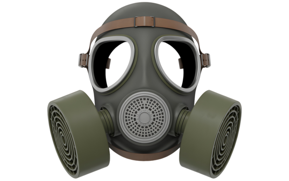 Realistic gas mask with filters offers protection from airborne hazards, perfect for emergency preparedness, safety campaigns, and industrial safety visuals