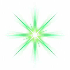 Green luminous starburst light on transparent background
